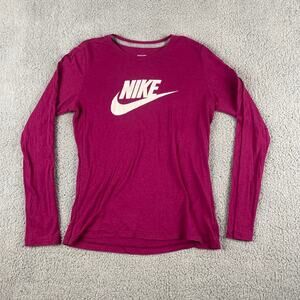 Nike Women's Medium Slim Fit Red Polyester Cotton Rayon Long Sleeve Shirt